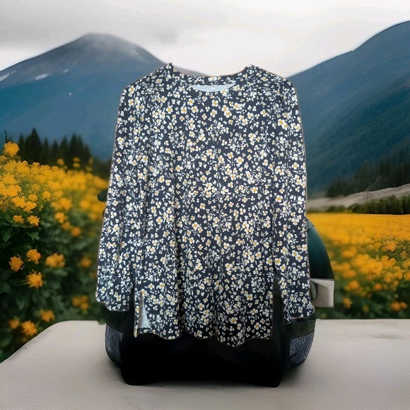 J. Jill Tops - J.jill Smocked Tunic Women Blue Floral Light Long sleeve Top Size XS Excellent